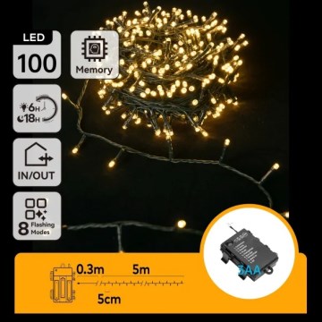 Aigostar - Guirnalda navideña LED para exterior 100xLED/8 funciones 3xAA 5,3 m IP44 blanco cálido