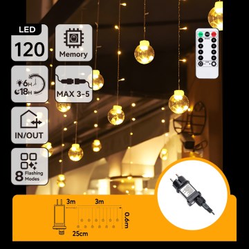 Aigostar - Guirnalda navideña LED para exterior 120xLED/8 funciones 3x0,6m IP44 blanco cálido + mando a distancia