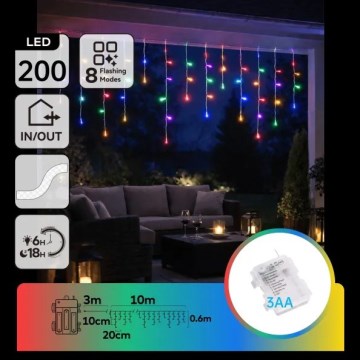 Aigostar - Guirnalda navideña LED para exterior 200 LED/8 funciones 3xAA 13x0,6 m IP44 multicolor