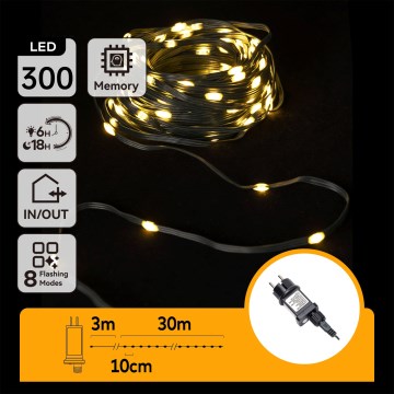 Aigostar - Guirnalda navideña LED para exterior 300 LEDs/8 funciones 33 m IP44 blanco cálido