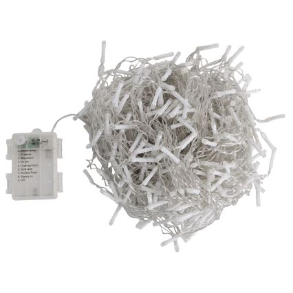 Aigostar - Guirnalda navideña LED para exterior 300 LEDs/8 funciones 3x AA 18x0,6 m IP44 blanco cálido