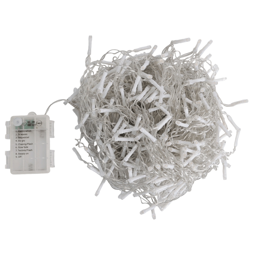 Aigostar - Guirnalda navideña LED para exterior 300 LEDs/8 funciones 3x AA 18x0,6 m IP44 blanco cálido