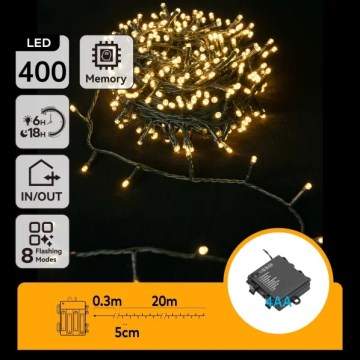 Aigostar - Guirnalda navideña LED para exterior 400xLED/8 funciones 4xAA 20,3 m IP44 blanco cálido