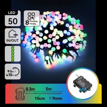 Aigostar - Guirnalda navideña LED para exterior 50xLED/8 funciones 3xAA 5,3m IP44 multicolor