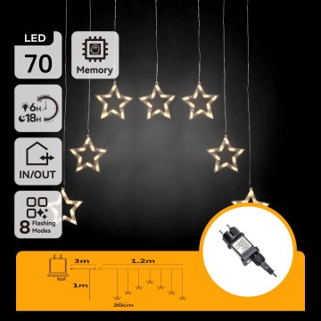 Aigostar - Guirnalda navideña LED para exterior 70 LEDs 1,2x1m IP44 blanco cálido estrellas