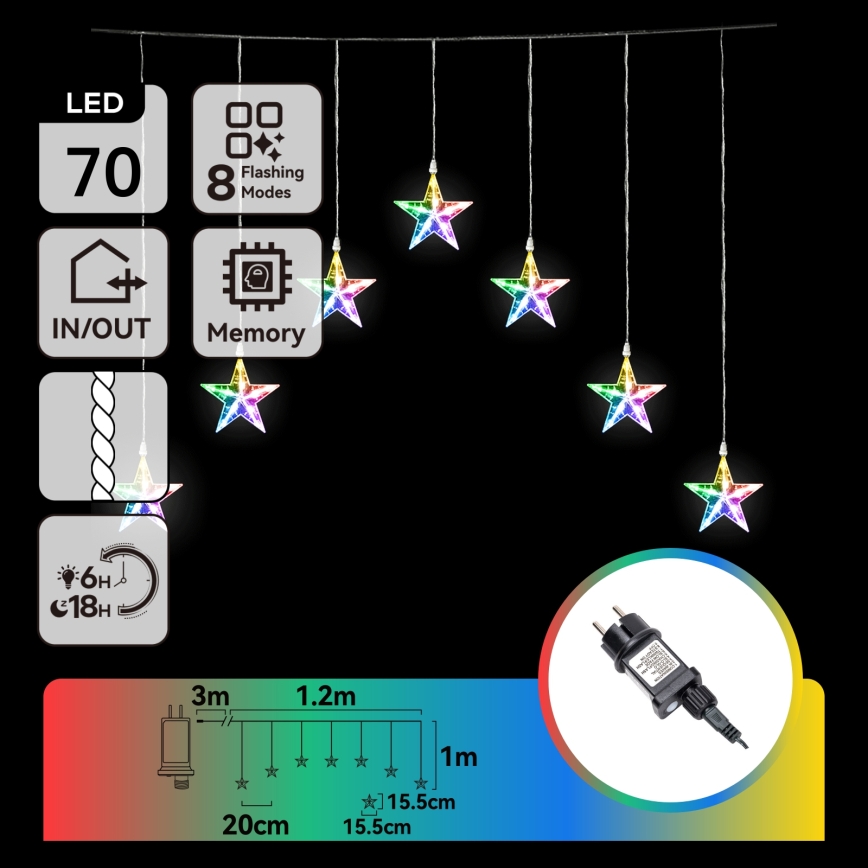 Aigostar - Guirnalda navideña LED para exterior 70xLED/8 funciones 4,2x1m IP44 multicolor