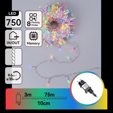 Aigostar - Guirnalda navideña LED para exterior 750 LED/8 funciones 78 m IP44 multicolor
