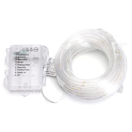 Aigostar - Guirnalda navideña LED para exteriores 50 LEDs/8 funciones 3x pilas AA 5,3 m IP44 blanco cálido