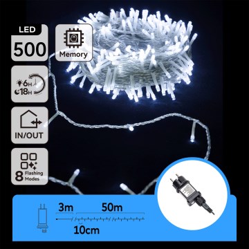 Aigostar - Guirnalda navideña LED para exteriores, 500 LEDs / 8 funciones, 53 m, IP44, blanco frío