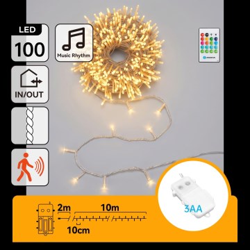 Aigostar - Guirnalda navideña LED regulable para exterior con sensor de movimiento 100xLED/3xAA 12m blanco cálido + mando a distancia