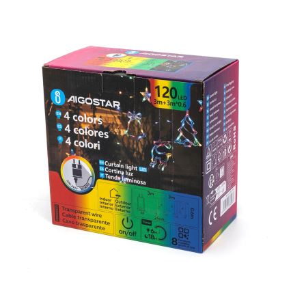 Aigostar - Guirnalda exterior LED RGBY 120 LED/8 funciones, 3 x 0,6 m, IP44 multicolor + mando a distancia