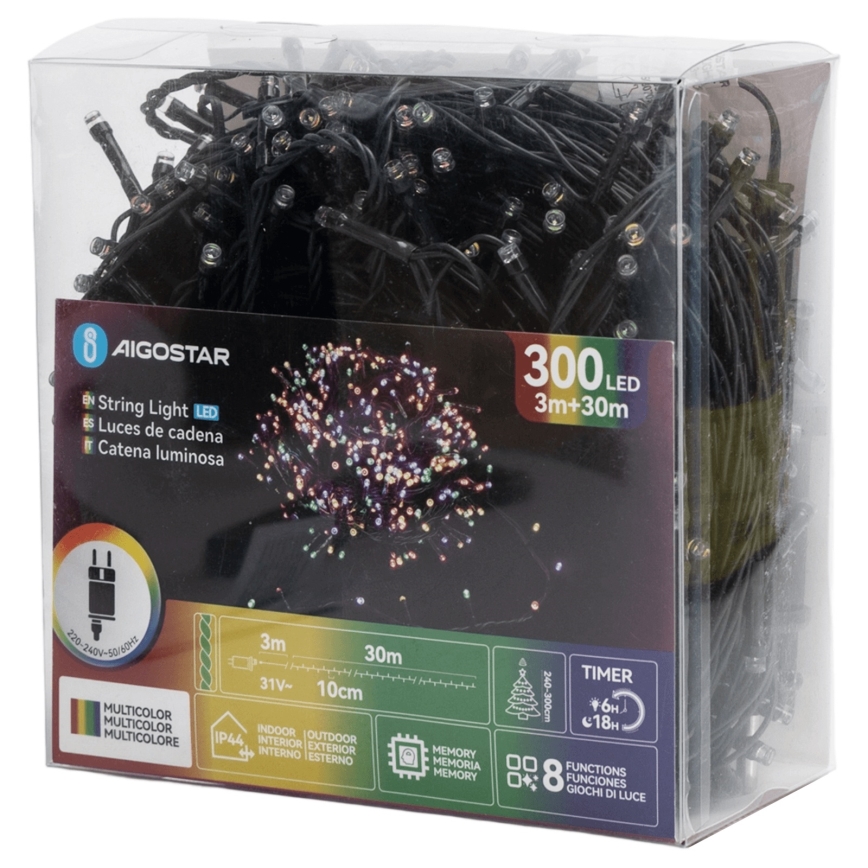 Aigostar - Guirnalda navideña LED para exterior, 300 LEDs, 30 m, IP44, multicolor