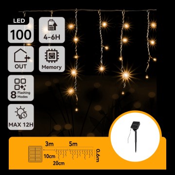 Aigostar - Guirnalda navideña solar LED 100 LED/8 funciones 8 x 0,6 m 800 mAh IP65 blanco cálido