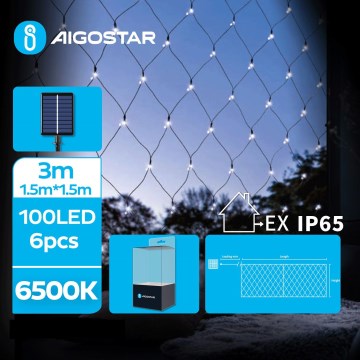 Aigostar - Guirnalda navideña solar LED 100xLED/8 funciones 4,5x1,5m IP65 blanco frío