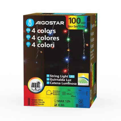 Aigostar - Guirnalda navideña solar LED 100xLED/8 funciones 8x0,6m 800 mAh IP65 multicolor