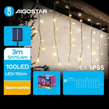 Aigostar - Guirnalda navideña solar LED 100xLED/8 funciones 8x0,4m IP65 blanco cálido 800 mAh