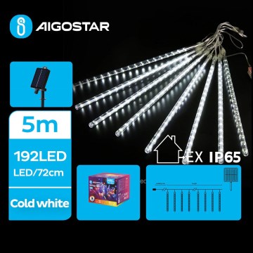 Aigostar - Guirnalda navideña solar LED, 192 LEDs / 8 m, IP65, 1200 mAh, blanco frío