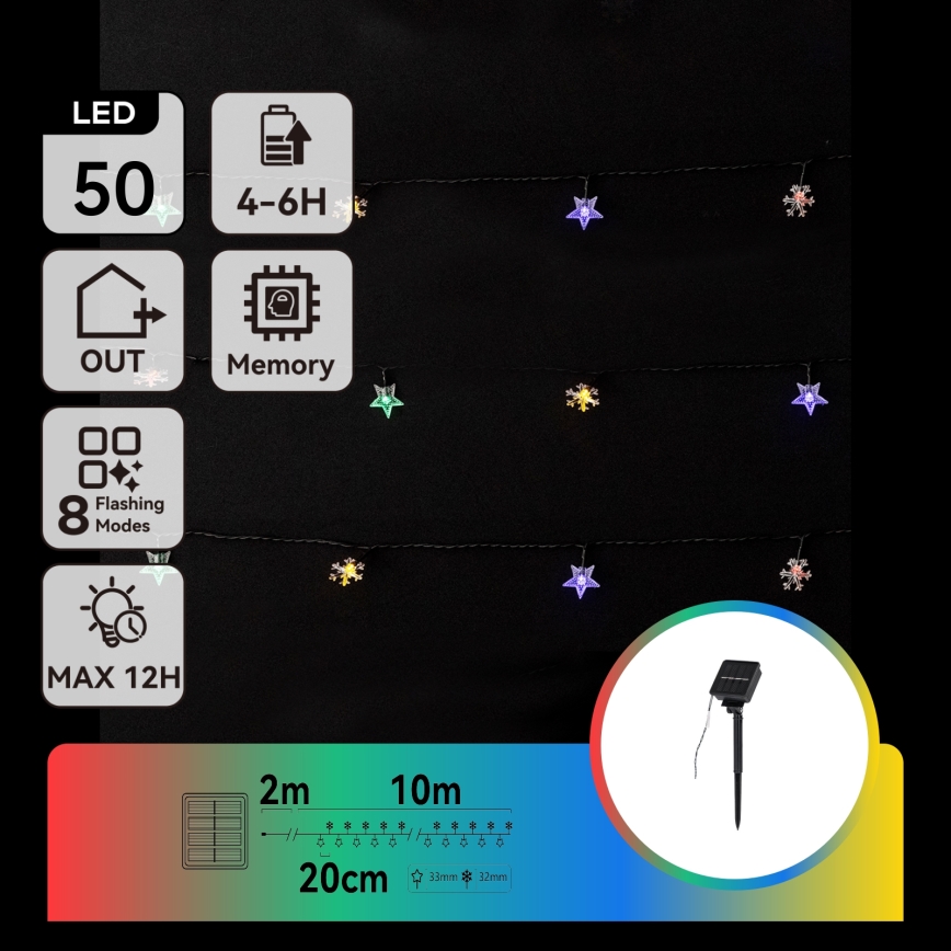 Aigostar - Cadena de luces navideñas solar LED 50xLED/8 funciones 800 mAh 12m IP65 multicolor