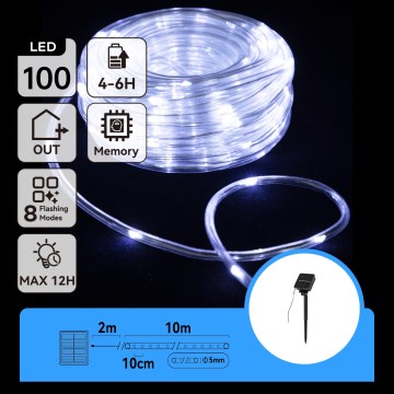 Aigostar - Guirnalda solar de luces LED para Navidad 100 LED/8 funciones 12 m IP65 blanco frío 800 mAh