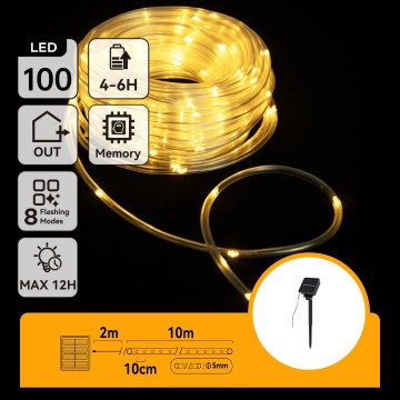 Aigostar - Guirnalda solar LED 100 LEDs / 8 funciones, 12 m, IP65, blanco cálido