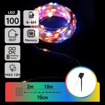 Aigostar - Guirnalda solar LED 100 LEDs / 8 funciones, 12 m, IP65, multicolor, 800 mAh