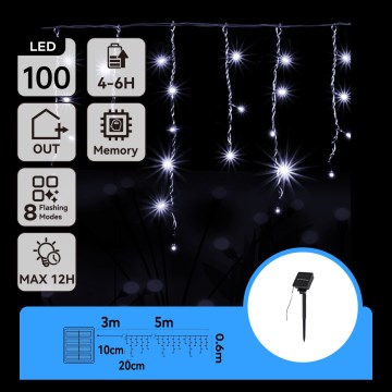 Aigostar - Guirnalda solar LED 100 LEDs/8 funciones 8x0,6m 500 mAh IP65 blanco frío