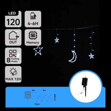 Aigostar - Guirnalda solar LED 120xLED/8 funciones 3x0,6m 500 mAh IP65 blanco frío