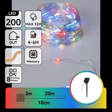 Aigostar - Guirnalda solar LED, 200 LEDs / 8 funciones, 22 m, IP65, multicolor, 800 mAh