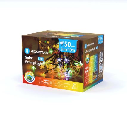Aigostar - Guirnalda solar LED 50xLED/8 funciones 800 mAh 12m IP65 multicolor