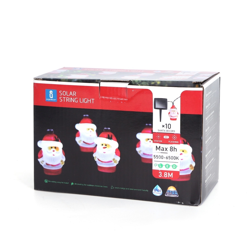 Aigostar - Guirnalda solar LED de Navidad 10xLED/3,8 m IP44 blanco frío 400 mAh