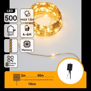 Aigostar - Guirnalda solar LED para Navidad 500xLED/8 funciones 52m IP65 blanco cálido 1200 mAh
