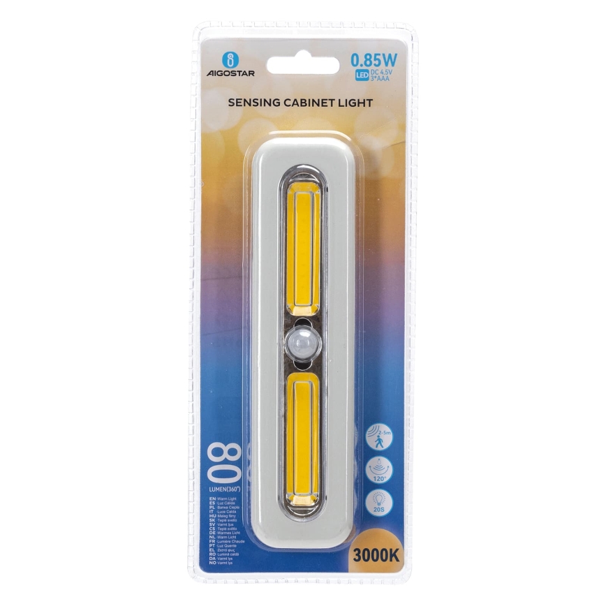 Aigostar - Iluminación LED para armario con sensor de movimiento LED/3xAAA 3000K blanco