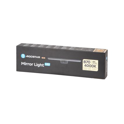 Aigostar - Iluminación LED para espejo de baño LED/8W/230V 4000K 40 cm IP44 negra
