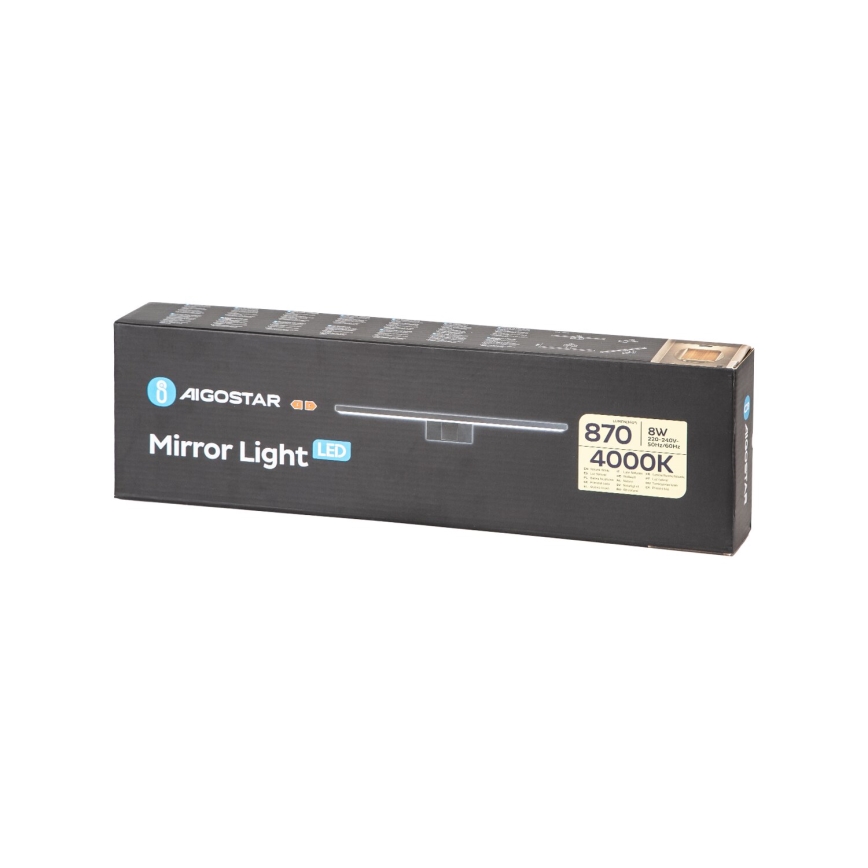 Aigostar - Iluminación LED para espejo de baño LED/8W/230V 4000K 40 cm IP44 negra