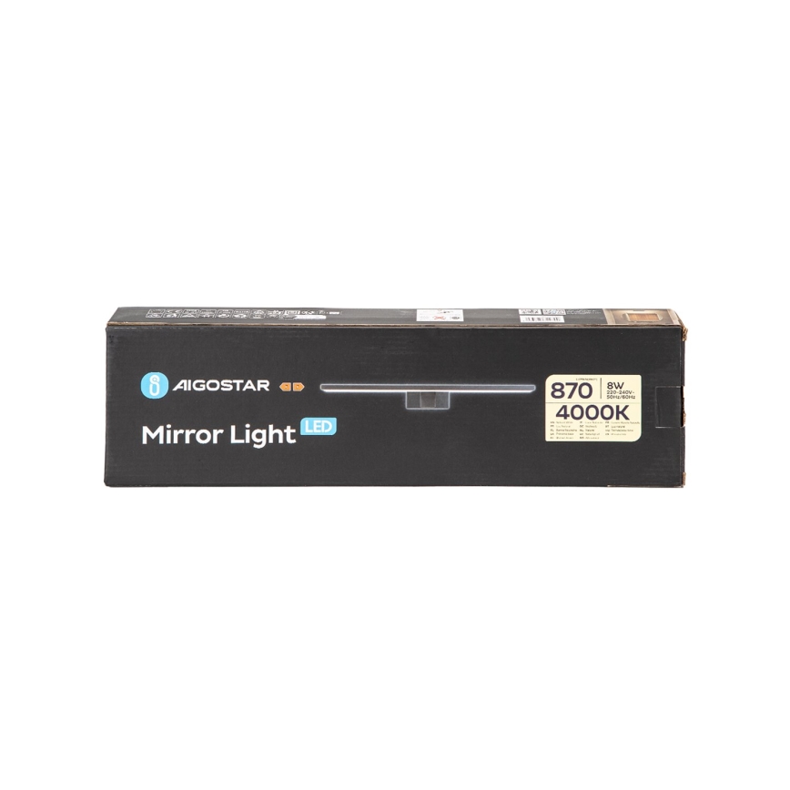 Aigostar - Iluminación LED para espejo de baño LED/8W/230V 4000K 40 cm IP44 negra