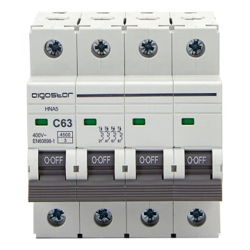 Aigostar - Interruptor automático 4 polos (4P), 63 A, curva C, 400 V