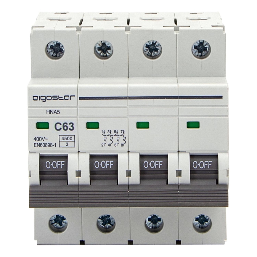 Aigostar - Interruptor automático 4 polos (4P), 63 A, curva C, 400 V