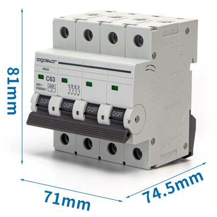 Aigostar - Interruptor automático 4 polos (4P), 63 A, curva C, 400 V