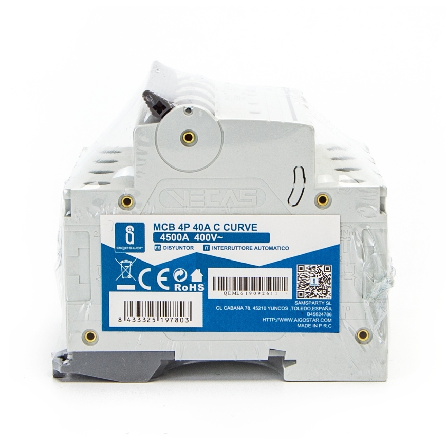 Aigostar - Interruptor automático tetrapolar 4P-40A-C 400V