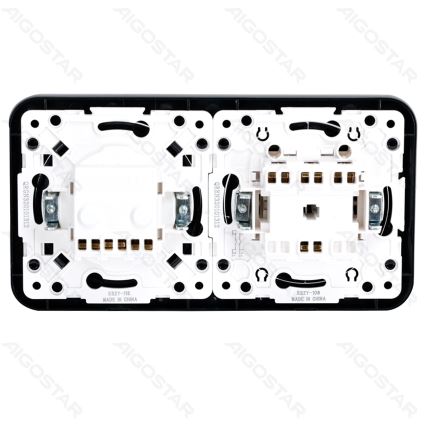 Aigostar - Interruptor doble n.º 5 y enchufe SCHUKO 230 V con marco negro