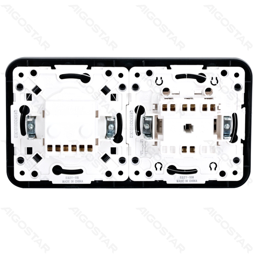 Aigostar - Interruptor doble n.º 5 y enchufe SCHUKO 230 V con marco negro