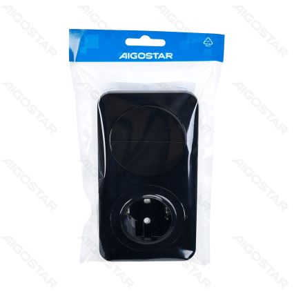 Aigostar - Interruptor doble n.º 5 y enchufe SCHUKO 230 V con marco negro