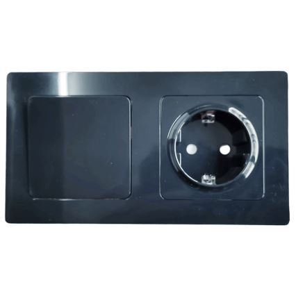 Aigostar - Interruptor doble n.º 5 y enchufe SCHUKO 230V con marco negro