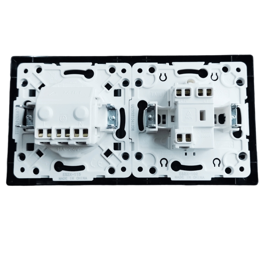Aigostar - Interruptor doble n.º 5 y enchufe SCHUKO 230V con marco negro