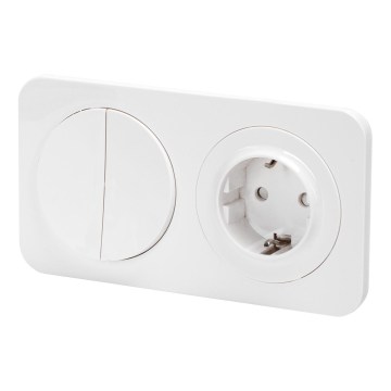 Aigostar - Interruptor doble n.º 5 y toma de corriente SCHUKO 230 V con marco blanco