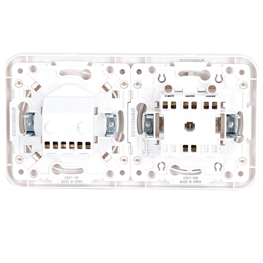 Aigostar - Interruptor doble n.º 5 y toma de corriente SCHUKO 230 V con marco blanco