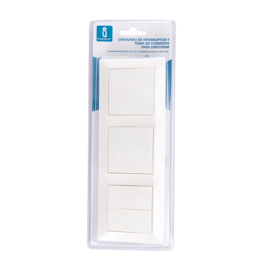 Aigostar - Interruptor doble n.º 6+6 y 2x interruptor sencillo n.º 1 blanco