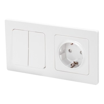 Aigostar - Interruptor doble n.º 6 + 6 y enchufe SCHUKO 250V con marco blanco