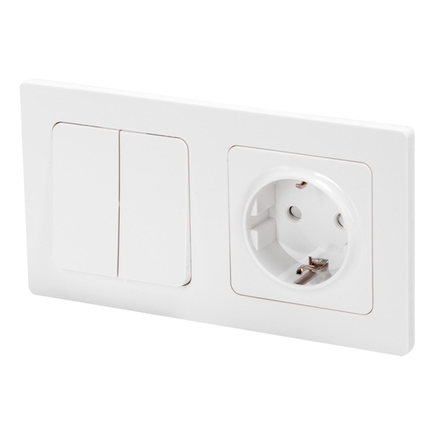 Aigostar - Interruptor doble n.º 6 + 6 y enchufe SCHUKO 250V con marco blanco
