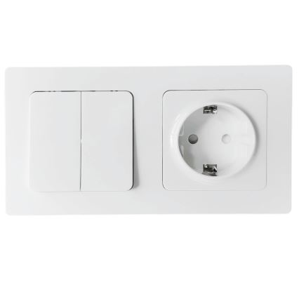 Aigostar - Interruptor doble n.º 6 + 6 y enchufe SCHUKO 250V con marco blanco